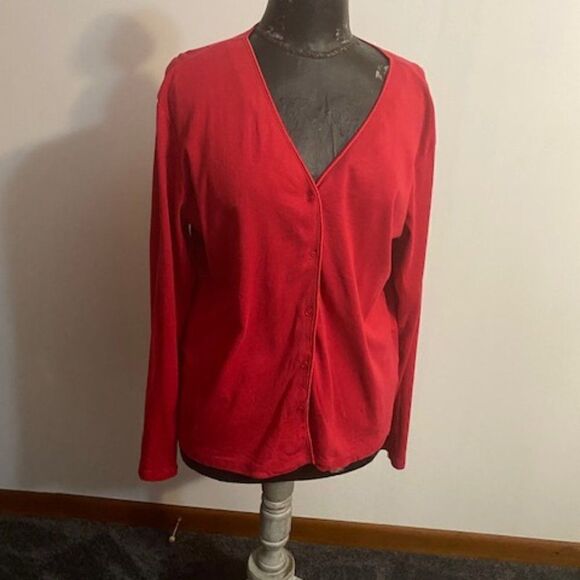 Lands' end Red V-neck button down sweater, size 14-16 - Picture 1 of 5